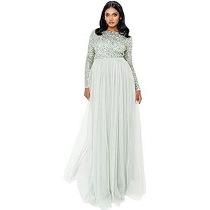 Maya Deluxe Maya verfraaid lange mouwen maxi-jurk voor dames bruidsmeisje, Groene Lelie, 52