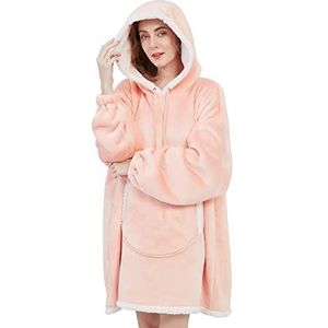 Viviland Hoodie Sherpa Deken Sweatshirt Zacht Warm Plus Grote Voorzak Tv Dekens voor Volwassenen, Roze