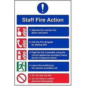 VSafety Staff Fire Action/Call 999 Fire Action Sign - 210mm x 297mm (A4) - Zelfklevende vinyl
