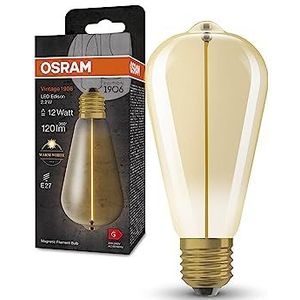 OSRAM Vintage 1906® edison filament LED-pære, E27, guld, 2,2W, 120lm, 2700K, varmt hvidt lys, meget lavt energiforbrug, lang levetid, magnetisk glødetråd
