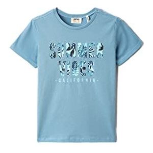 Koton Boy Printed T-shirt met korte mouwen en ronde hals, Blauw - Mint (1 bm), 6-7 Jaar