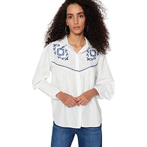 Trendyol Regular Fit Basic kraag geweven overhemd voor dames, Ecru, 64