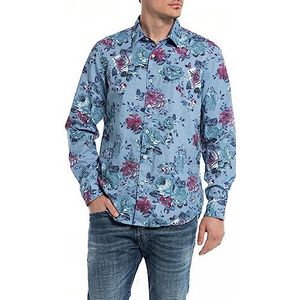 Replay heren overhemd, 010 Faded Blue Flowers, M