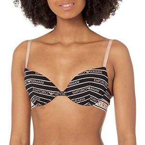 Emporio Armani Dames Gedrukt Katoen Push Up BH, zwart/print logo, 80C