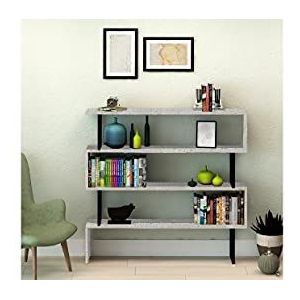 Homemania Sirio Boekenkast, boekenkast, met planken, voor woonkamer, slaapkamer, kantoor, wit, zwart, van hout, 145 x 34 x 120 cm