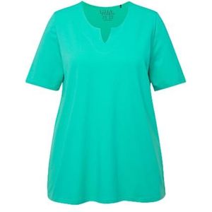 Ulla Popken, Dames grote maten, T-shirt, A-lijn, tuniekhals, halve mouwen, turquoisegroen, 50/52 NL