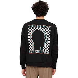 Trendyol Heren Zwart Oversize Bicycle Collar Long Sleeve Print Sweatshirt, XS