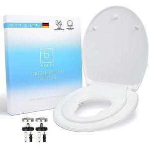 Benkstein Premium Familie Toiletdeksel Softclose-Automaat Kinderen Familie Antibacterieel Ovaal Wit - Toiletdeksel met Kinderinzet Soft Close - WC Bril Toiletbril Duroplast/Roestvrij Staal