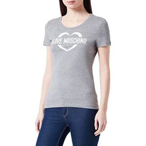 Love Moschino Dames nauwsluitende pasvorm T-shirt met korte mouwen en holografische print, Medium Melange Grijs, 38