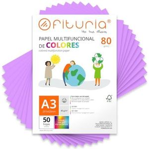 Kleurpapier, verpakking met 50 vellen A3, 80 g, kleurrijk papier voor knutselwerk, printer, scrapbooking, ideaal voor Origami, Papyroflexia, kantoor en school (paars, 50 h)