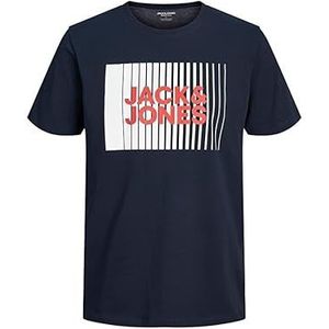 JACK & JONES Heren T-shirt Logo Ronde Hals T-Shirt, Wit/Print: play 5, L