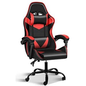 YSSOA Gamingstoel, ergonomische in hoogte verstelbare fauteuil racen videogamestoel met 360°-draaibare zitting en hoofdsteun voor kantoor of gaming, rood/zwart