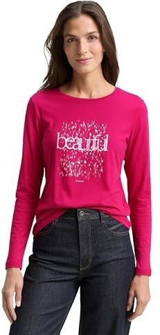 TOM TAILOR T-shirt met lange mouwen voor dames, 15234 - Cherry Granita, XL