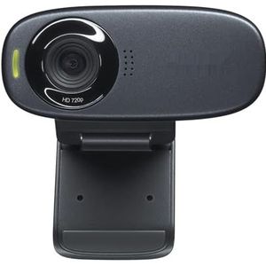 HD 720p webcam met geïntegreerde microfoon, autofocus en ondersteuning voor videoconferenties en streaming.