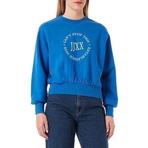 JACK&JONES Women's JJXX JXBELLA LS Relaxed Vint Sweat SN Sweatshirt, Blue Iolit/Detail:Bright White Print CALI 7, M