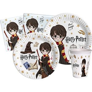 Ciao Partyservieset Harry Potter voor 8 personen (44 stuks: 8 borden Ø23cm, 8 borden Ø18cm, 8 kopjes 200ml, 20 servetten 33x33cm) in milieuvriendelijk composteerbaar papier