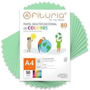 Kleurpapier, verpakking met 50 vellen A4, 80 g, kleurrijk papier voor knutselwerk, printer, scrapbooking, ideaal voor Origami, Papyroflexia, kantoor en school (lichtgroen, 50 h)