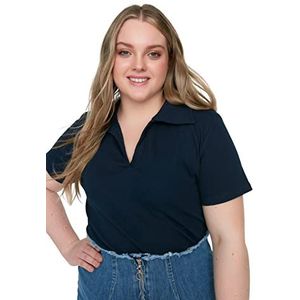 Trendyol Vrouwen Plus Size Regular fit Basic Polo hals Knit Plus Size Blouse, Marineblauw, 4XL, Donkerblauw, 4XL