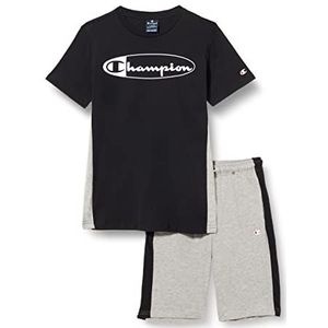 Champion Legacy Graphic Shop Contrast Tape S/S T-shirt en shorts, complete set voor kinderen en jongeren, (zwart/grijs gemêleerd licht), 3-4 Jaar