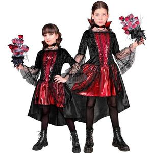 Widmann - Kinderkostuum vampier, jurk en halsketting, gothic, bloedzuiger, donkere gravin