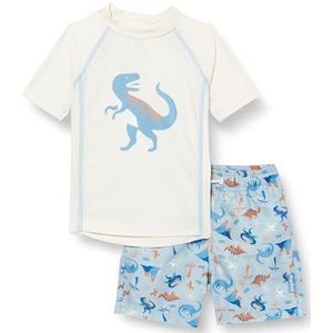 Playshoes Unisex kinderen UV-bescherming badset tweedelig zwemshirt zwemshorts zwemkleding, dino ecru, 74-80