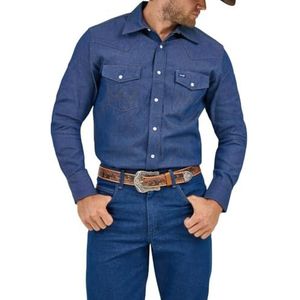 Wrangler Westernhemd met lange mouwen en drukknoopsluiting, ondoorzichtig voor heren, Indigo, XXL