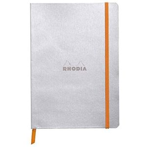 Rhodia 117451C Notitieboek Rhodiarama met zachte envelop, dot rooster, 80 vellen, 90 g ivoorkleurig papier, A5 148 x 210 mm, bladwijzers, binnenvak, 1 stuk, zilver