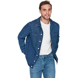 Trendyol Heren Overhemd Kraag Plain Regular Jacket Jas, Blauw, L, Blauw, L