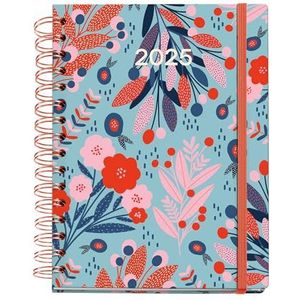 Miquelrius - Kalender 2025, jaarplanner, 160 x 218 mm, weekoverzicht, dubbele spiraal, envelop van gelamineerd karton, papier 100 g/m², 6 talen, stickers, exclusief design, bedrukt picnic, rood