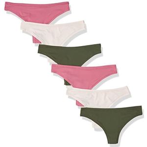Amazon Essentials Damesstring, ondergoed (verkrijgbaar in grote maten), 6 stuks, donker militair groen/roze/zachtroze, maat M