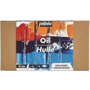 Pébéo - Studio Olie XL - Set van 12 tubes 20 ml Basiskleuren + Accessoires - Olieverfset voor Kunstenaar en Beginner - Borstels + Spatel + Canvas Karton - Intensieve Kleuren