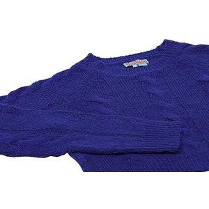Libbi Casual gebreide trui voor dames, kort gesneden met vlechtpatroon, gerecycled polyester, blauw, maat XS/S, blauw, XS