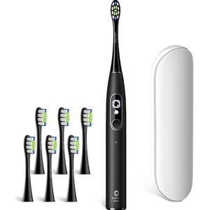 Oclean Elektrische Tandenborstel X Elite 10 Set, 5 Poetsstanden Sonic Tandenborstel met Timer, 12 Gebiedsregistratie, Reis Tandenborstel met Reiskoffer, 6 Borstelkoppen, 45dB, Zwart