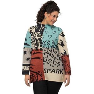 Ulla Popken, Dames, grote maten, trui met patchwork look, Lichtgrijs Mélang, 58/60/Grote Maten