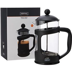 NERTHUS FIH 320 Franse koffiepers, 800 ml, Pp, borosilicaatglas en SS, zwart, 22 x 14 x 11,5 cm