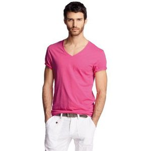 edc by ESPRIT Heren T-shirt Slim Fit 052CC2K043, roze (Fluro Pink 668), 46