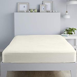 Fusion - Geborsteld beddengoed - 100% Katoen 28cm Hoeslaken - Super-King Bed Size in Cream