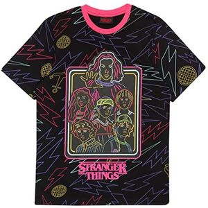 Stranger Things Neonfiguren drucken. T-shirt, Volwassenen, S-5XL, Schwarz, Officiële Koopwaar