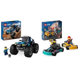LEGO City Blauwe monstertruck, Offroad Auto Truck Set met, vanaf 5 Jaar, 60402 & LEGO City Karts en racers Kleuter met Race Auto en 2 Minifiguren van Coureurs, vanaf 5 Jaar, 60400