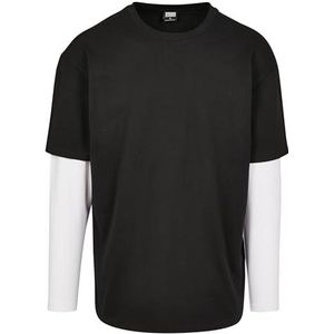 Urban Classics Heren T-shirt met lange mouwen Oversized Shaped Double Layer Longsleeve, Basic Tee, verkrijgbaar in maat S tot 5XL, zwart/wit, S grote maten extra tall