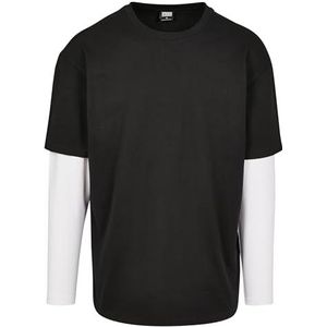 Urban Classics Heren T-shirt met lange mouwen Oversized Shaped Double Layer Longsleeve, Basic Tee, verkrijgbaar in maat S tot 5XL, meerkleurig (Black/White 00826), L
