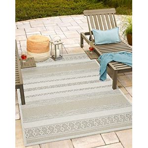 Mia's tapijten Adora - modern tapijt, boho-stijl, geschikt voor binnen en buiten, bijzonder vlak, ideaal voor keuken en eetkamer, maar ook voor balkon of terras, design 1, 760-beige, 120 cm rond