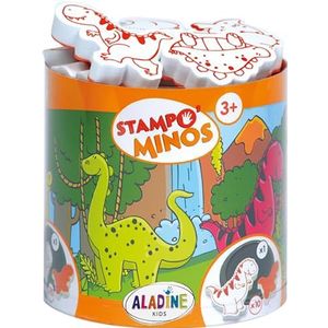 Aladine 3085123 stempelset Minos Dino, incl. 10 stempels en 1 stempelkussen, creatief stempelplezier voor kinderen vanaf 3 jaar