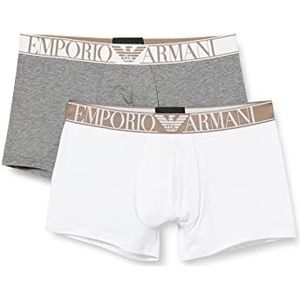 Emporio Armani Heren 2-pack Trunk, wit/donker gemêleerd grijs, XL