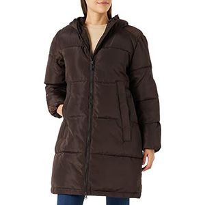 KAFFE Dames Puffer Coat Padded Jacket Longline Hooded Zipper Long Sleeve Women, Java, 38