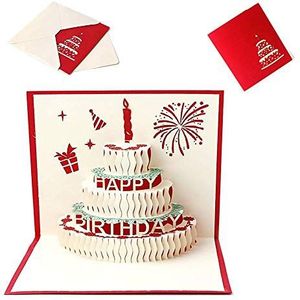 SHAOJUNJIE 3D Verjaardagstaart pop-up Kaart, Ideaal Verjaardagscadeau voor haar en hem of beste vriend, Envelop inbegrepen (Happy Verjaardag)