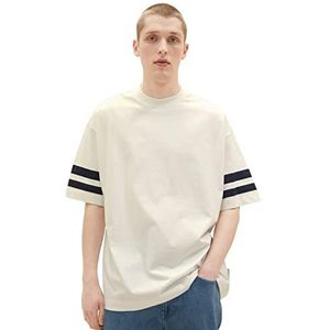 TOM TAILOR Denim Oversize college T-shirt voor heren, 12906 - Wool White, XXL