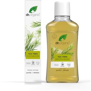 Dr Organic Tea Tree Tandpasta 100 ml & Mouthwash 500 ml - Alcohol vrij, natuurlijk, bad ademen en gezonde gums, parabenen & SLS vrij, veganistisch