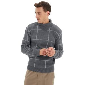 Trendyol Man Regular Basic Coltrui Gebreide Trui, Antraciet, XL