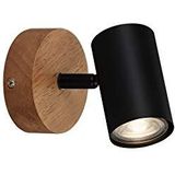 Briloner Leuchten - Spotlamp, wandspot, wandlamp retro, vintage, spot draai- en zwenkbaar, 1x GU10, metaalhout, zwart, 90x120mm (DxA),